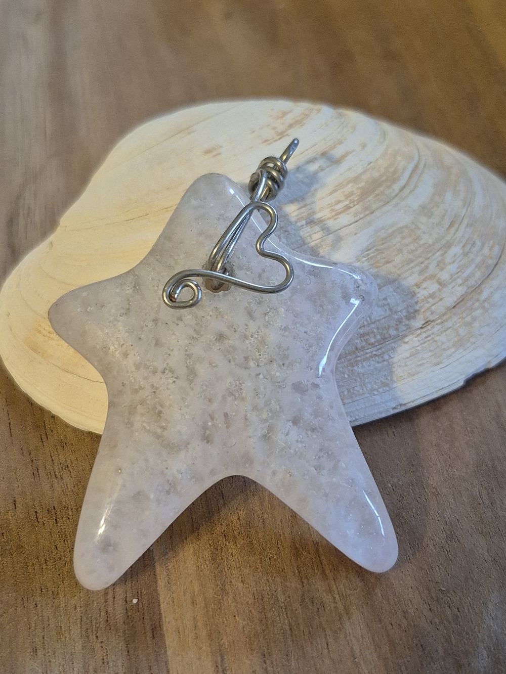 Handcrafted Star Rose Quartz Pendant with Heart Wire Accent